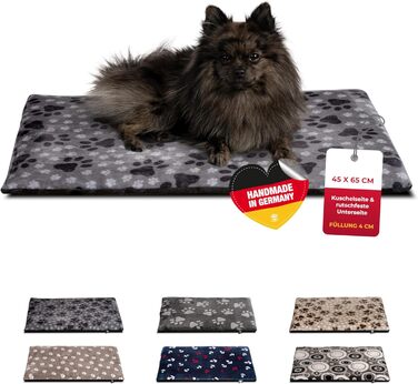 Килимок для собак HS-Hundebett® XS (45x65 см) – неслизький та затишний з наповнювачем 3 см – ідеально для дивану, авто та переноски – лапка сірого кольору, Made in DE 45 x 65 см, лапка сірого кольору