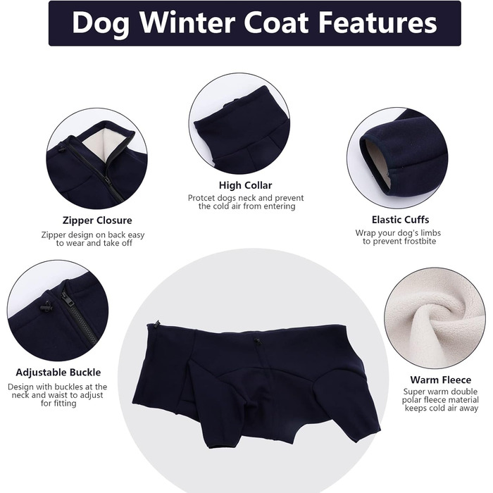 Теплий флісовий халат для собак, цільнотіла куртка на чотирьох ногах, регульований пуловер на блискавці, зимовий одяг, ідеально підходить для собак в приміщенні та на вулиці, для маленьких, середніх та (XL, блакитний)