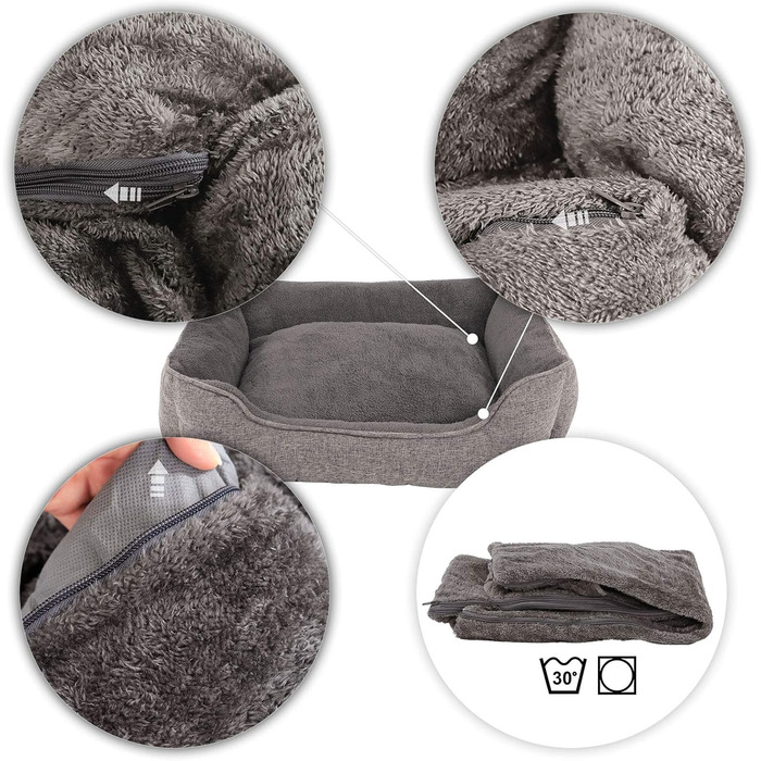 М'яке ліжко для собак та котів Lionto, сіре, 75x60 см, знімний чохол, антиковзаюче дно