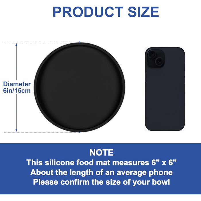 Силіконовий килимок для годування домашніх тварин Arespark, неслизький, водонепроникний, з піднятими бортиками, запобігає розливу, круглий, для собак, котів, цуценят, кошенят, 15,2 x 6, чорний