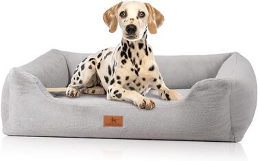 Ортопедичне собаче ліжко Knuffelwuff зі штучним хутром кролика, розмір M-L, 85 x 63 см. Знімний, пральний чохол. Підходить для собак великих, середніх та маленьких порід. (L 155 x B 105 x H 30 см, Сірий)