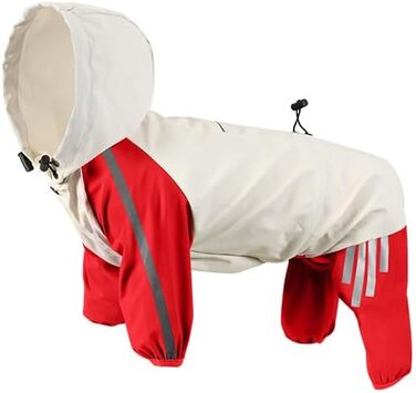 Дощовик для собак з отворами для зчеплення, легкий, водонепроникний, вітронепроникний, з світловідбиваючими смугами, одяг для тварин, пончо-куртка для маленьких та середніх собак, розмір L, (2XL: довжина спини:39см/15.3 дюйми; обхват грудей:55см/21.6 дюйм