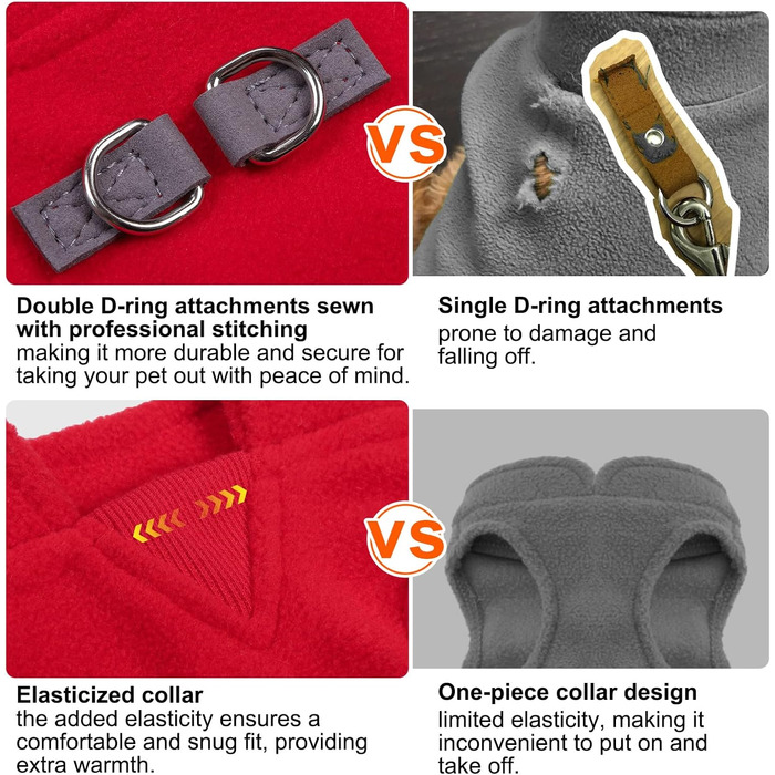 Пуловер для собак BeautyZoo з флісу, теплий зимовий одяг для маленьких та середніх собак, червоний, розмір L (обхват грудей 48.2 см)