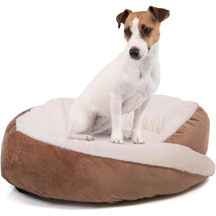 Кругле ліжко для собак Wallace & Jones Grace - зручний лежак для собак середніх порід | М'яке ліжко з бортиками, неслизьке | Колір коричнево-бежевий | Розмір M | 60 x 60 x 18 см