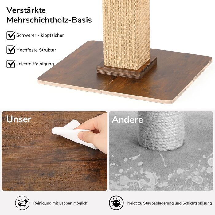 Високий котячий будиночок FUKUMARU з платформою 46x36 см, з натурального сизалю та масивного дерева. XL