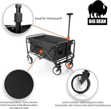 Компактний візок BigDean, чорний, до 80 кг, складавний – для поїздок, кемпінгу та покупок