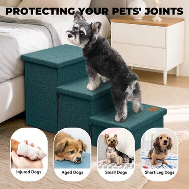 Сходинки для собак, 58,4 см, 4-ступеневі, широкі, для високих ліжок/вікон, складані, для собак та котів (зелені)