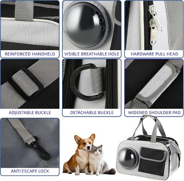 Складана переноска для тварин 45x26x28 см – для котів та собак до 8 кг – для авто, літака та поїзда, стабільна, вентильована та легка
