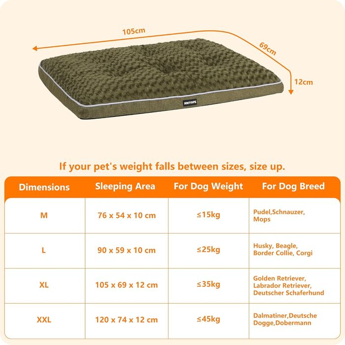 Ортопедичне ліжко для собак, килимок для собак з двоярусним дизайном, миється, знімний кошик для собак, 90 см для маленьких та середніх собак (105 x 69 x 12 см, оливковий)