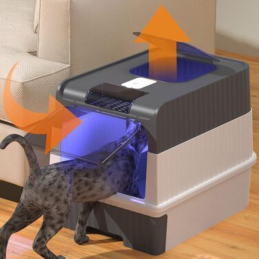 Закритий лоток для котів Globani, сірий, з підсвіткою та висувною шухлядою, 39x35x37 см