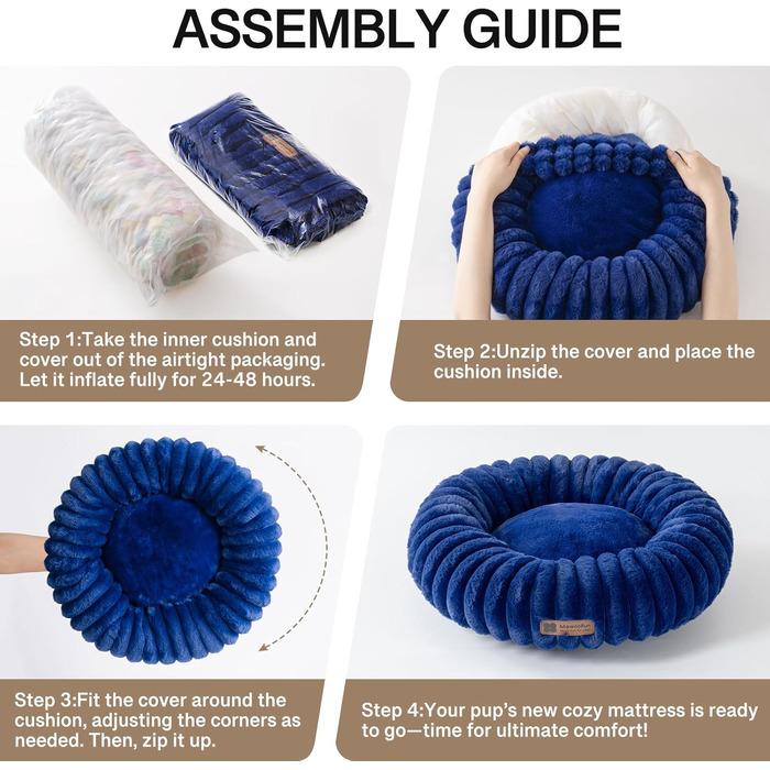 Кругле лежанка для собак MEWOOFUN, м'яке ліжко для маленьких собак та цуценят, з антиковзною основою (Морська хвиля, 76x76x20 см)