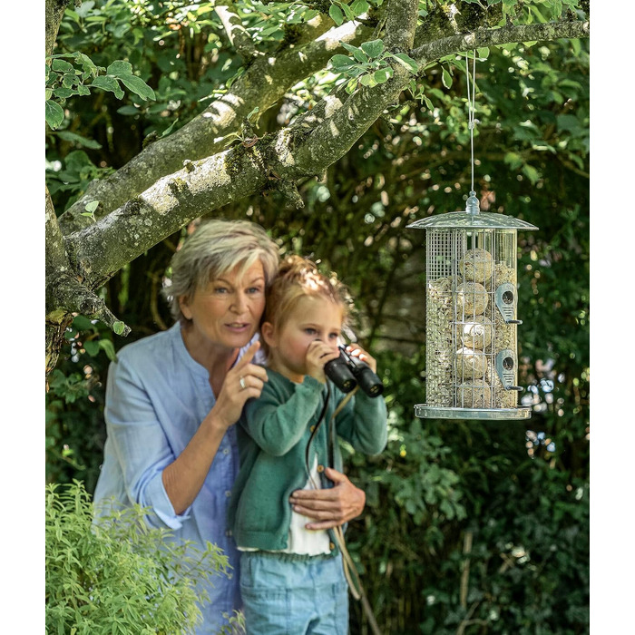 Годівниця для птахів Dehner Natura Premium Triple - 3 в 1, металева, срібна, Ø 22 см, 36.5 см