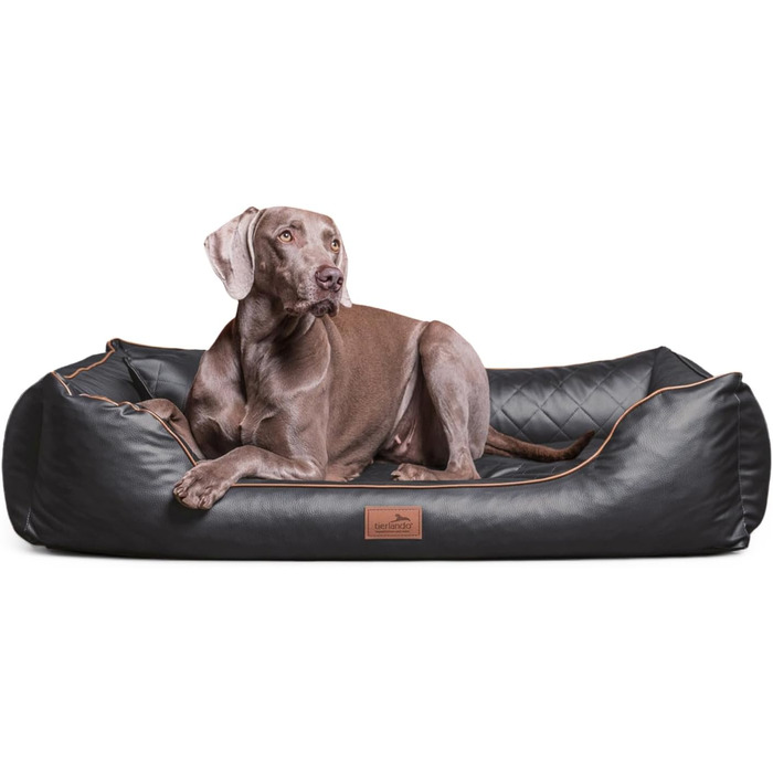 Ортопедичне ліжко для собак Tierlando® Louis з стьобаного штучного шкіровинилу в клітинку та матрацом з Memory Foam, розмір 100x75 см, колір: (02 Графіт, 80x60 см (внутрішні розміри: 50x35 см))