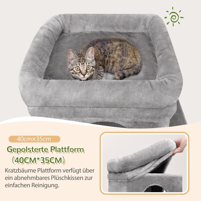 Дерево для котів Globlazer XL сірого кольору з великою печерою для 2-4 котів, когтеточкою з сизалю, м'яким кошиком та іграшками, висота 133 см