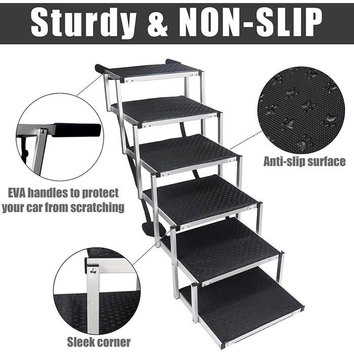 Сходинка для собак у машину, 6 сходинок, антиковзаюча, складна, для маленьких та великих собак