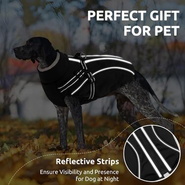 Теплий зимовий одяг для собак: куртка з блискавкою, вітрозахисна, з відбиваючими смугами та нагрудником для маленьких, середніх та великих собак (S, чорний)