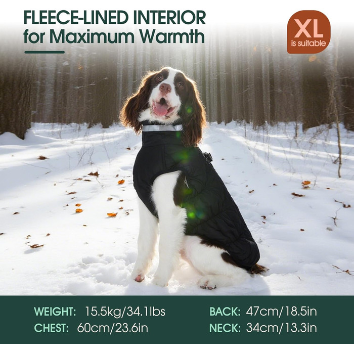 Куртка для собак Kuoser, тепла зимова водонепроникна куртка для великих собак, чорна (3XL)