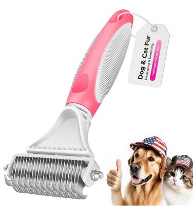 Гребінець для котів та собак Fellkamm з двома сторонами, для видалення линяння та розплутування шерсті, підходить для середньої та довгої шерсті, рожевий