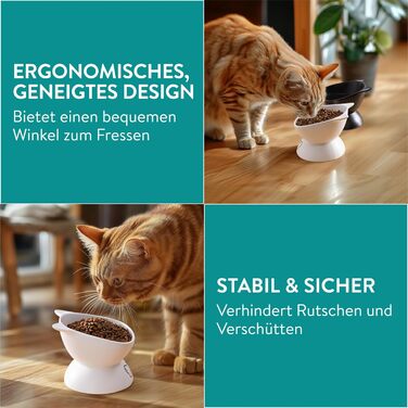 Набір мисок для котів Navaris: 2 миски по 400 мл з позначеннями об'єму, піднята годівниця, кераміка, стильний дизайн