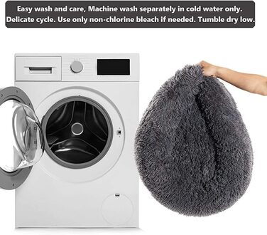 Кругла лежанка для собак та котів, 50 см, м'який плюш, сіра, для маленьких собак та котів, миється