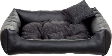 Ліжко для собак Gutekissen® з екошкіри - зручне собаче ліжко, диван, лежанка, подушка, місце для сну, преміум якість, довговічні матеріали, чорний колір, розмір L (90x75)