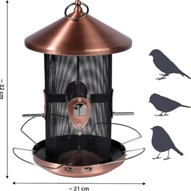 Годівниця для птахів Dobar 11517 з мідною обробкою - металева годівниця для насіння, 20x20x32 см