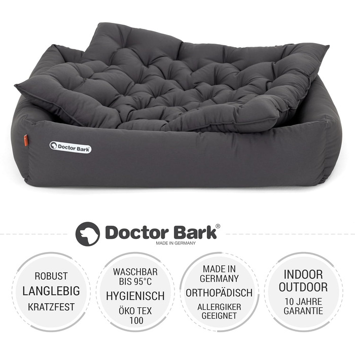 Ортопедичне ліжко для собак Doctor Bark - великі породи, XL (100x90 см), сірий колір, миється до 95°C, гігієнічне