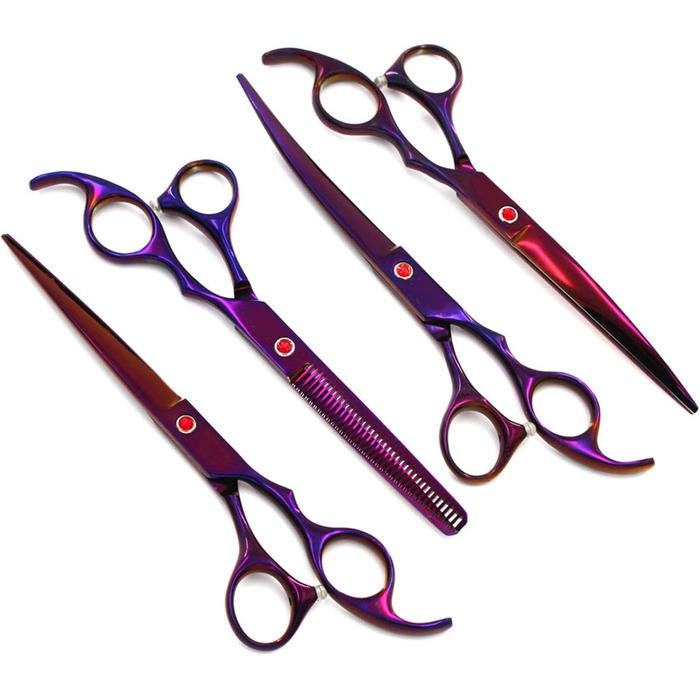 Набір професійних ножиць для грумінгу собак, титан-покриття, з ножицями для нігтів, фіолетовий