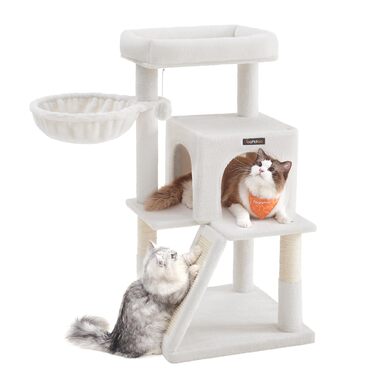 Дерево для котів Feandrea 96 см з платформою, будиночком, гамаком та сходами, PCT51W (кремовий)