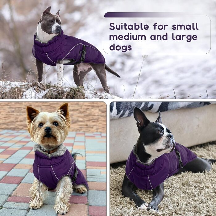 Водонепроникна куртка для собак XL, тепла флісова жилетка для великих собак, камуфляж, фіолетовий (A-Lila)