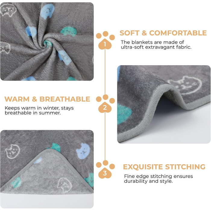 М'яка ковдра для собак та котів Luciphia, 3 шт. у наборі, 104*76 см, флісова, тепла, для дому та подорожей