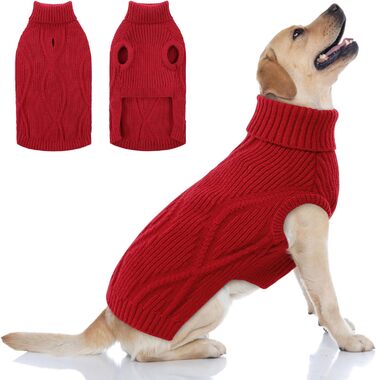 Теплий та м'який пуховик для собак великих порід Queenmore | Turtleneck | Коргі, Бігль, Французький бульдог, Шнауцер, Такса (XXL, Червоний)