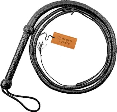 Преміум бичача плеть з чорної шкіри Bantoro Crafts, 12 косичок, довжина 0,9-2,4 м, для верхової їзди