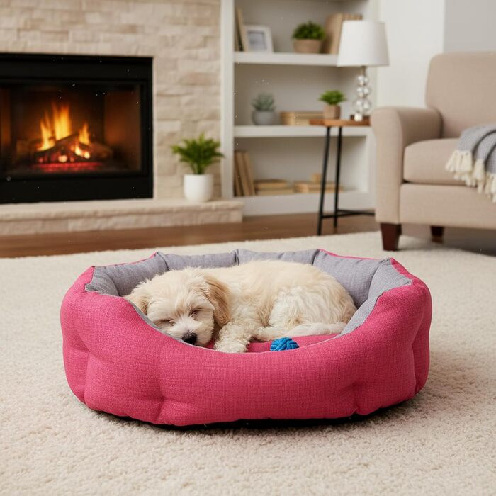 Кругла м'яка лежанка для собак та котів Baroni Home, розмір M, 45x55 см, сіра та фуксія, для дому