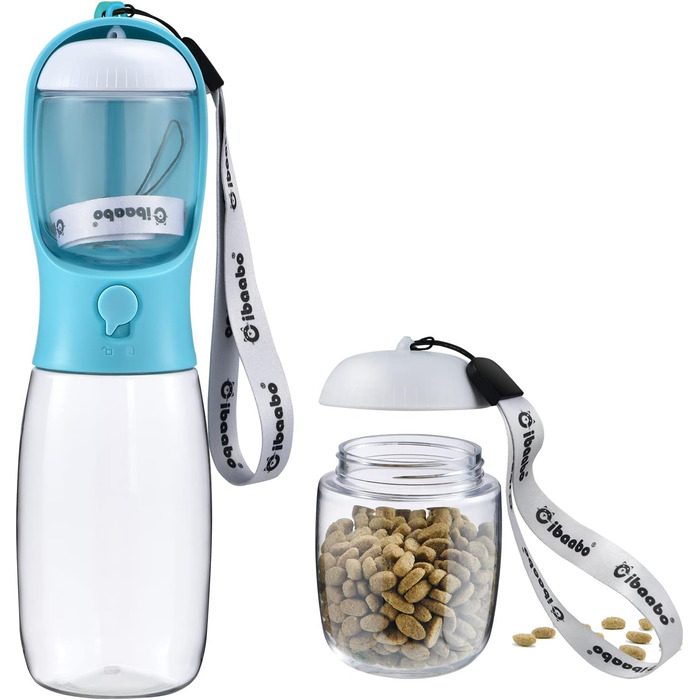 Водяна пляшка для собак Cibaabo з контейнером для корму, вилка-фільтр, витокозахисний, для подорожей, прогулянок, 284 мл (фіолетовий/синій)