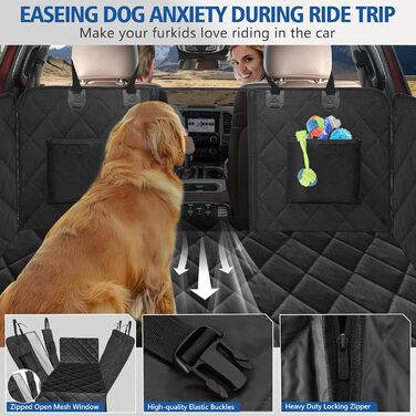 Захисний чохол на заднє сидіння для собак XL, чорний з ковдрою, водонепроникний, з жорсткою основою, для вантажівок та позашляховиків