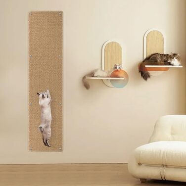 Килимок для дряпання котів FHTONGE 71x15.8 см, сизаль, для кріплення на стіну, сірий