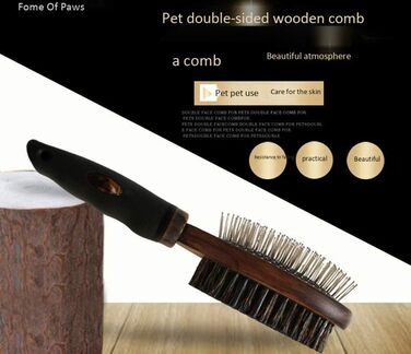 Гребінець для вичісування шерсті собак та котів, дерев'яний, двосторонній, для вичісування та масажу голови