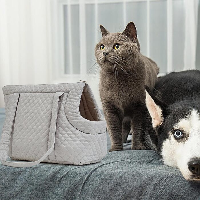 Сумка-переноска для домашніх тварин | Сумка для собак та котів з бавовни, легка переноска для кошенят, цуценят та дорослих котів (Світло-сіра)