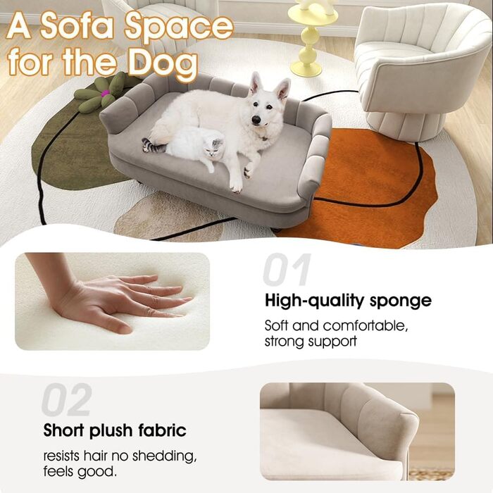 Диван для собак SEYNAR: м'яке ліжко для великих та середніх собак, зйомний чохол, для вітальні, сірий