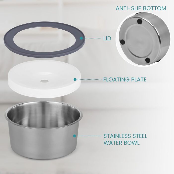 Миска для води для собак Belle Vous 2L з нержавіючої сталі Anti-Splash - миска для води без облизування для собак та котів