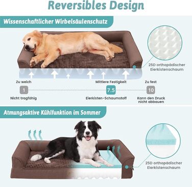 Ортопедичне ліжко для собак маленьких порід, водонепроникне диванчик для тварин з бортиками, з підтримуючою піною, зручне ліжко з знімним, пральним чохлом, водонепроникний наповнювач, антиковзаюче покриття (107 x 76 x 19 см, Колір: Коричневий)