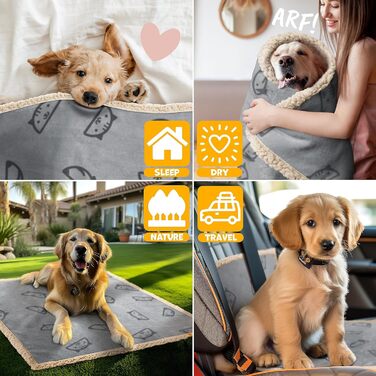 Lovpet® водонепроникна флісова ковдра для собак і котів 127x101 см, з 3 кісточками, для малих і середніх порід, двосторонній захист для дивана, сіра, машинне прання
