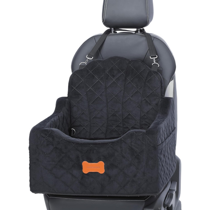 Автокрісло для собак маленьких порід до 13,6 кг, знімний, миючий, з ременями безпеки та кишенями для зберігання, автоліжко для подорожей (Чорний, Small)