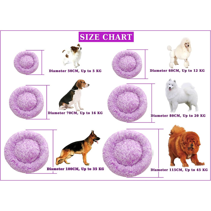 Крісло-гніздочко для собак XXL, кругле, знімний та пральний чохол, антистресове, штучне хутро, м'яке та затишне ліжко для домашніх тварин (100 см, фіолетовий)