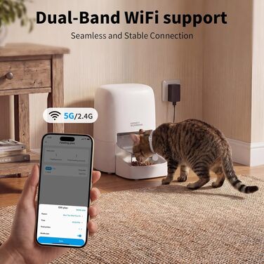 Автоматичний годівник для котів з RFID-сенсором та 5G WiFi, 4.6л, з керамічною мискою та розпізнаванням за нашийником (Білий)