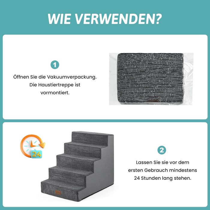 Сходинка для собак маленьких порід, 5 сходинок, 60 см, знімний чохол (темно-сірий, 75x50x60 см)