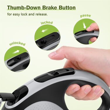 Рулетка для собак Pecute 8м, 50 кг, зелена, з антиковзним ручним гальмом