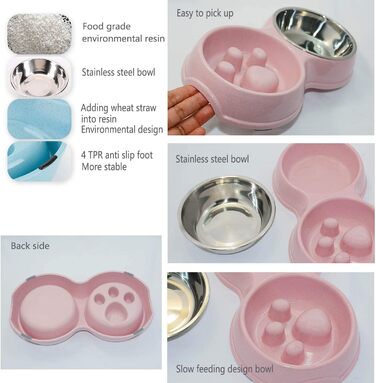Миска для собак Frenchie Fress, нержавіюча сталь, інтерактивна, для повільного годування, екологічна, білий (рожевий)