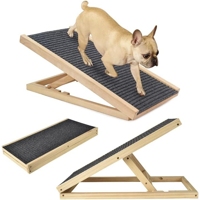 Сходинки для собак, складані, для дивана, авто та ліжка. Дерев'яна рампа для собак, регульована висота 30/40/50/60 см, з антиковзким килимком (70х35х30/40 см)